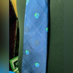 APAO-AIOS mens navy silk earth day planet monogram necktie tie
